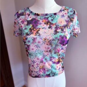 La La Land  Y2k Multicolor Sheer Whimsical Spring Floral Top